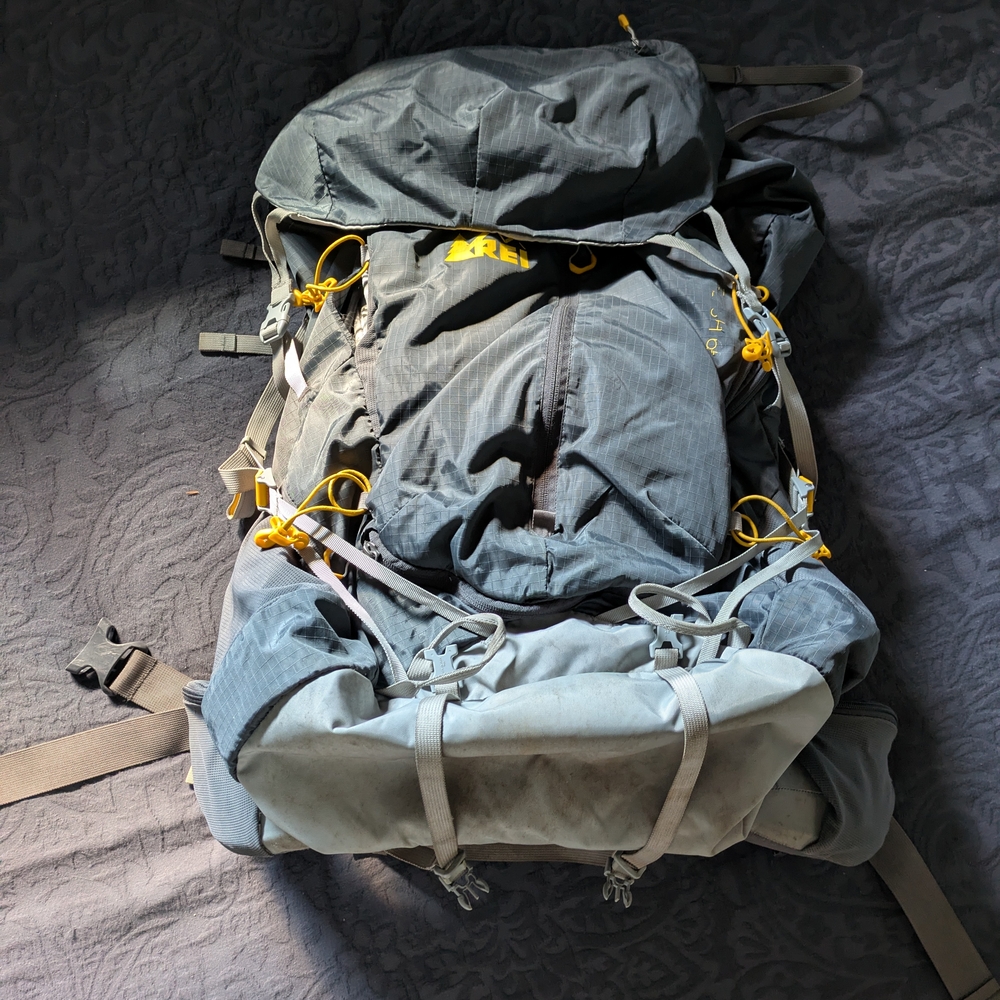 REI Men's Backpack in Gray with Yellow Accents
